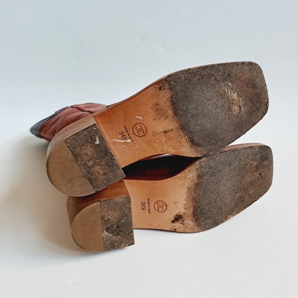 Chanel Brown Black Leather Boots Size 36.5 - Picture 15 of 16